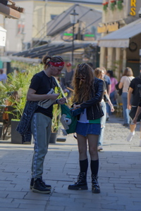 Young couple near a terrace